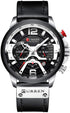 Curren Men's! - Modern Silver & Black Chronograph! - Genuine Ultrasoft Leather! - Water Resistant! - 1 Year Warranty!