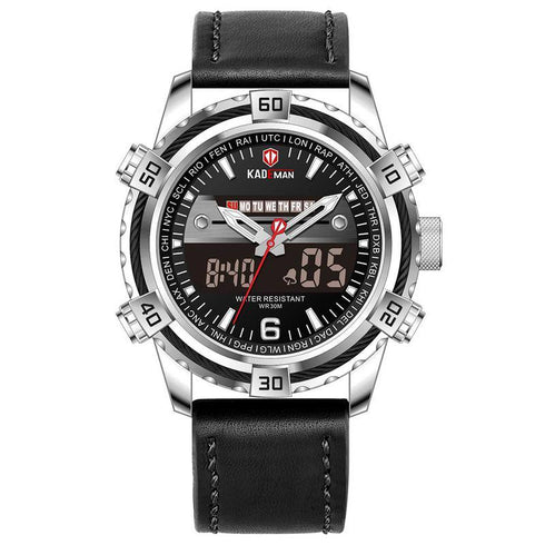 Kademan Men's Dual Display! - Black & Silver! - Digital + Analog Time! - Water Resistant! - 1 Year Warranty!