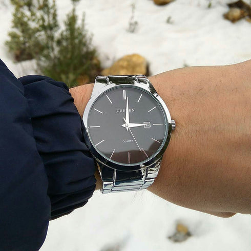 Curren Italiano (Black & Silver) - Men's Watch - Date Function - 1 Year Warranty - Free Box Packaging - 3 ATM Water Resistant