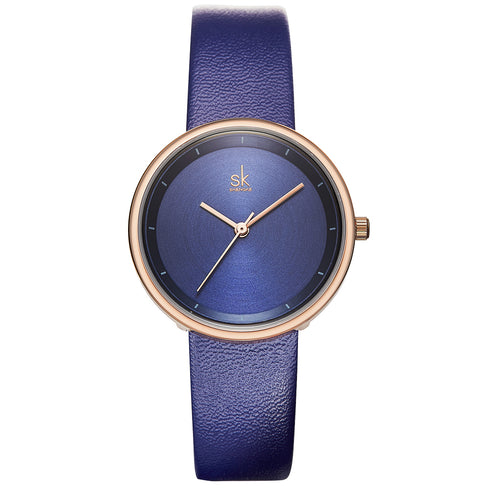 Shengke Classic Couple's Watch - Modern Blue & Rose Gold - Genuine Ultra Soft Leather! - Water Resistant! - Free Box Packaging!