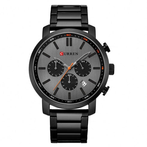 Curren Silver Black Sunray Dial! - Chronograph! - Stainless Steel Strap! - New Design! - Water Resistant 3ATM! - 1 Year Warranty!