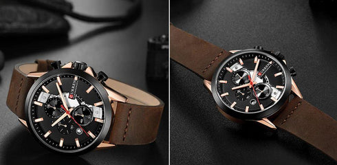 Curren Dark Coffee! - Ultra Soft Leather! - Full Chronograph! - 1 Year Warranty!