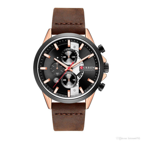 Curren Dark Coffee! - Ultra Soft Leather! - Full Chronograph! - 1 Year Warranty!