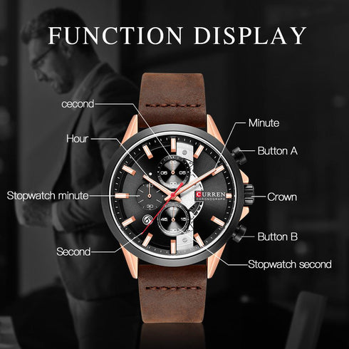 Curren Dark Coffee! - Ultra Soft Leather! - Full Chronograph! - 1 Year Warranty!