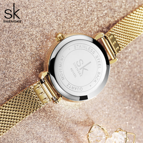 Shengke Wild - Women's Watch - 14K Gold Plated - Adjustable Steel Strap -1 Year Warranty - Free Box Packaging!