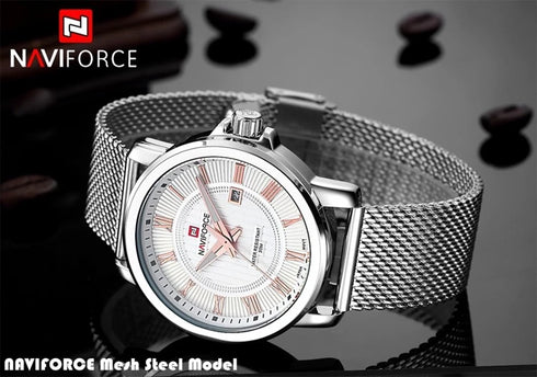 Naviforce Classic All Steel! - Rose Gold Roman Numbers! - Adjustable Steep Strap! - 1 Year Warranty!