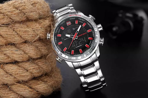 Naviforce Black & Red Steel (Analog + Digital)