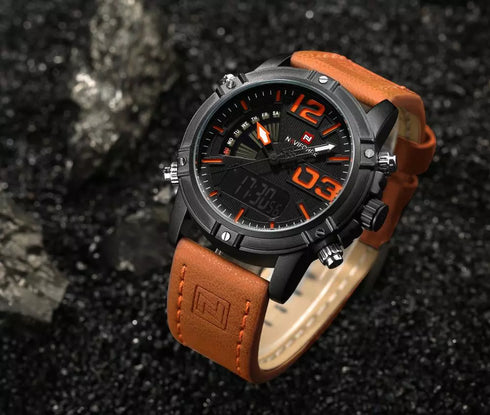 Naviforce Orange Attack (Digital + Analog) - Genuine Leather! - Water Resistant! - 1 Year Warranty!
