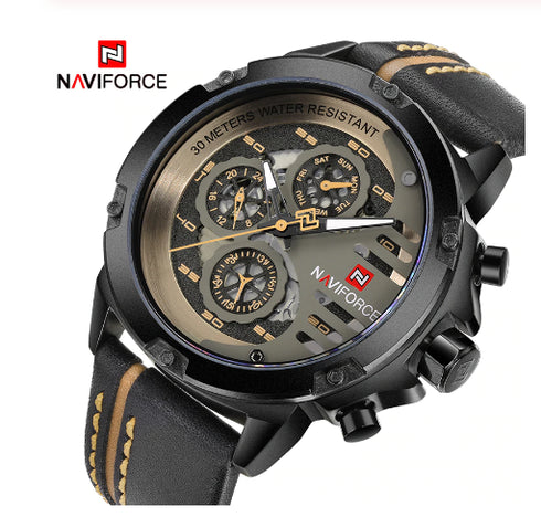 Naviforce Two Tone Genuine Leather! - Chrongraph! - 1 Year Warranty!