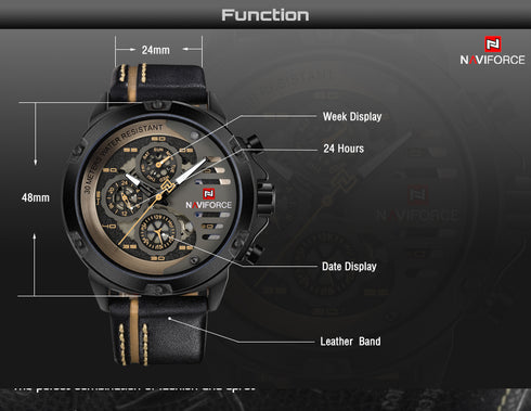 Naviforce Two Tone Genuine Leather! - Chrongraph! - 1 Year Warranty!