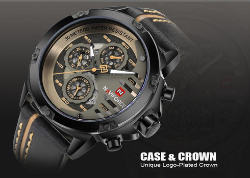 Naviforce Two Tone Genuine Leather! - Chrongraph! - 1 Year Warranty!