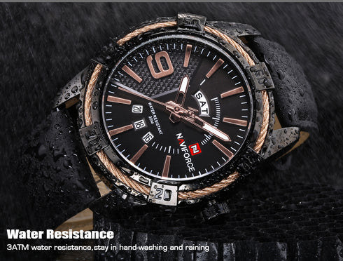 Naviforce Iconic - Men's Watch - Black & Rose Gold - Genuine Leather - Water Resistant! - 1 Year Warranty!