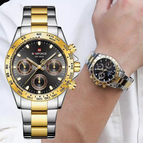 Naviforce Millionaire - Classic 14K Gold Plated - Unisex Watch - Chronograph - 1 Year Warranty! - Water Resistant!