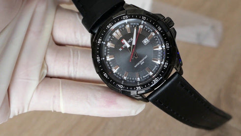 Naviforce Eclipse - Men's Watch - All Black - Genuine Leather! - 1 Year Warranty! - Free Box Packaging! Hot Seller!