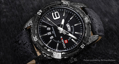 Naviforce Iconic - Men's Watch - Jet Black - Genuine Leather - Water Resistant! - 1 Year Warranty!
