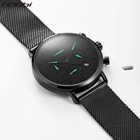 Sinobi Noir - Men's Chronograph - Turquoise Blue & Black! - Water Resistant! - Stainless Steel Adjustable Strap! - 1 Year Warranty! - Ultra Slim!