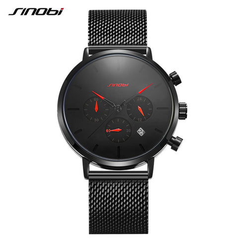 Sinobi Noir - Men's Chronograph - Red & Black! - Water Resistant! - Stainless Steel Adjustable Strap! - 1 Year Warranty! - Ultra Slim!