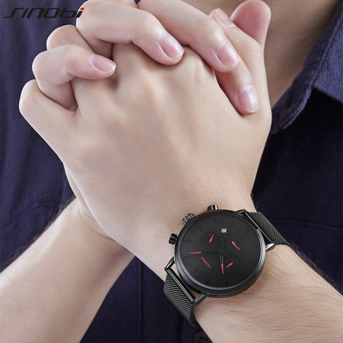 Sinobi Noir - Men's Chronograph - Red & Black! - Water Resistant! - Stainless Steel Adjustable Strap! - 1 Year Warranty! - Ultra Slim!