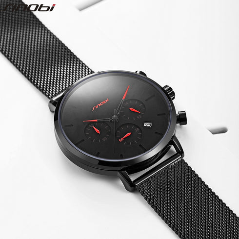 Sinobi Noir - Men's Chronograph - Red & Black! - Water Resistant! - Stainless Steel Adjustable Strap! - 1 Year Warranty! - Ultra Slim!