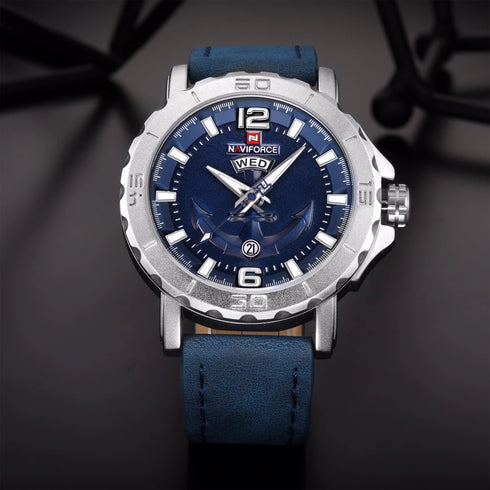 Naviforce Blue Anchor - Mens Watch - Genuine Leather - Water Resistance - 1 Year Warranty
