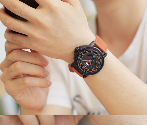 Naviforce Orange Brown Anchor - Mens Watch - Genuine Leather - Water Resistance - 1 Year Warranty