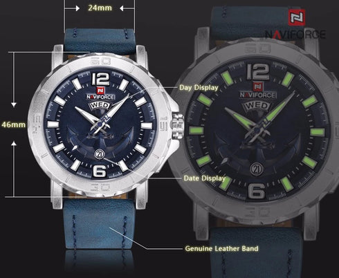 Naviforce Blue Anchor - Mens Watch - Genuine Leather - Water Resistance - 1 Year Warranty