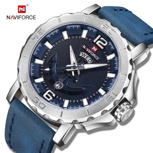 Naviforce Blue Anchor - Mens Watch - Genuine Leather - Water Resistance - 1 Year Warranty