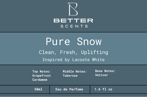 Pure Snow by Better Scents - Unisex Perfume EDP - Inspired by Lacoste White Unisex - CLEAN, FRESH, & UPLIFTING - 50ML