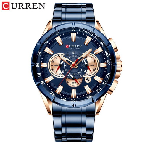 Curren Eternal (Rose Gold & Blue) - Men's Watch - Chronograph - Stainless Steel Strap - Water Resistant - 1 Year Warranty!