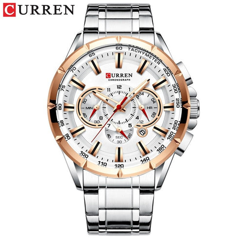 Curren Eternal (White & Rose Gold) - Men's Watch - Chronograph - Stainless Steel Strap - Water Resistant - 1 Year Warranty!