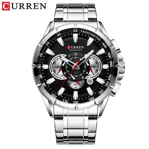 Curren Eternal (Silver & Black) - Men's Watch - Chronograph - Stainless Steel Strap - Water Resistant - 1 Year Warranty!