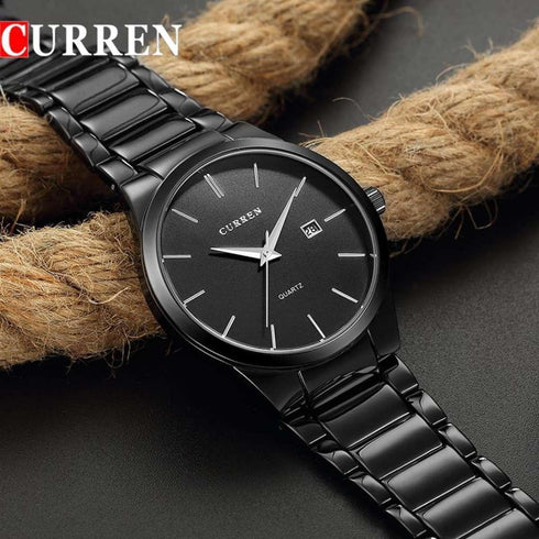 Curren Italiano (Black & Black) - Men's Watch - Date Function - 1 Year Warranty - Free Box Packaging - 3 ATM Water Resistant