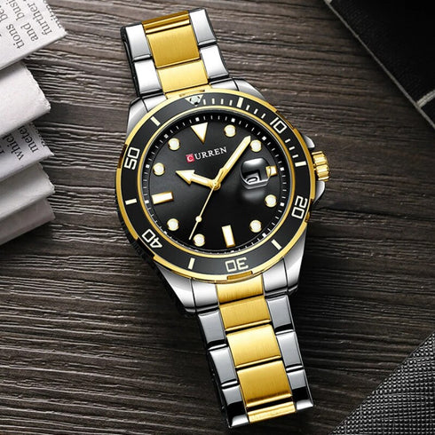 Curren Luxury - Men's Watch - Gold & Black - Stainless Steel Strap - Hot Seller! - 1 Year Warranty!