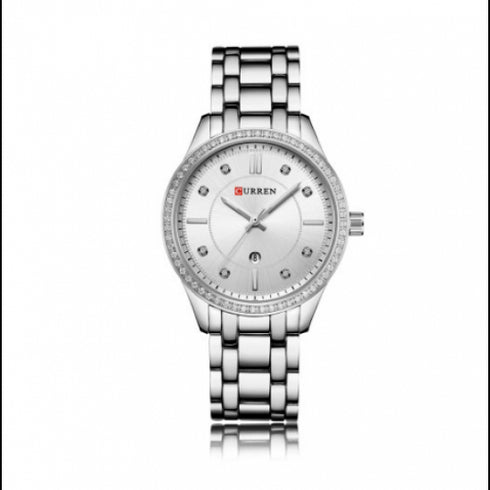 Curren Women's All Silver Sunburst Dial! - Crystal Party! - Sparkling Statement Watch! - Steel Strap! - Date Function! - 1 Year Warranty!