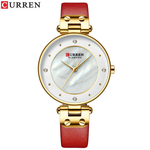 Womens Curren Elegant Maroon! - Shiny Pearl Dial! - Hot Seller! - 1 Year Warranty! - Genuine Leather!