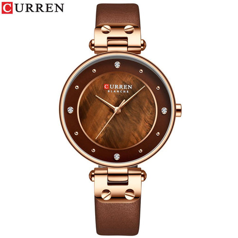 Womens Curren Coffee Brown! - Shiny Pearl Dial! - Hot Seller! - 1 Year Warranty! - Genuine Leather!