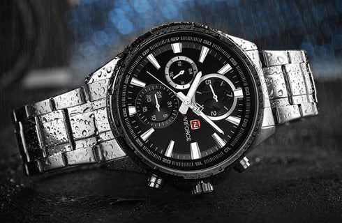 Naviforce Black and Silver Steel Chrongraph