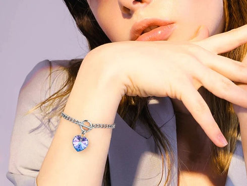 Bella! (Purple's & Blue's) - T-Bar Bracelet! - Genuine European Crystals! - Rhodium Plated! - Free Box Packaging!