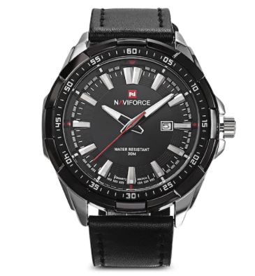 Naviforce Eclipse - Men's Watch - Classic Silver & Black - Genuine Leather! - 1 Year Warranty! - Free Box Packaging! Hot Seller!