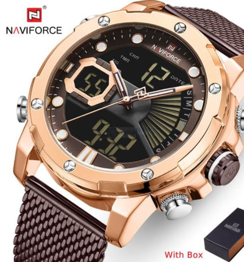 Naviforce Men's - Rose Gold Plated! - Digital + Analog! - Adjustable Steel Strap! - Water Resistant! - 1 Year Warranty!