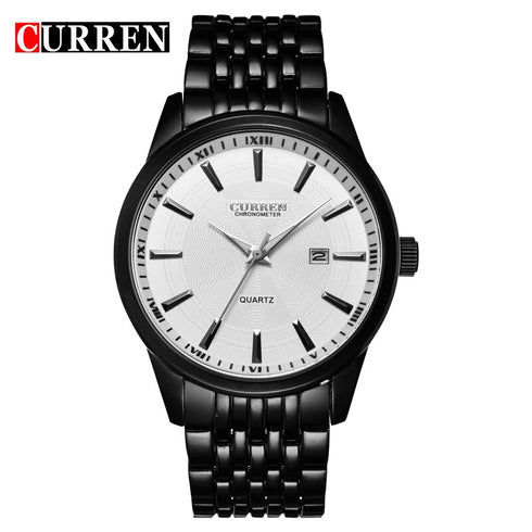 Curren Men's Watch - White & Black - Date Function - 1 Year Warranty - Free Box Packaging - 3 ATM Water Resistant