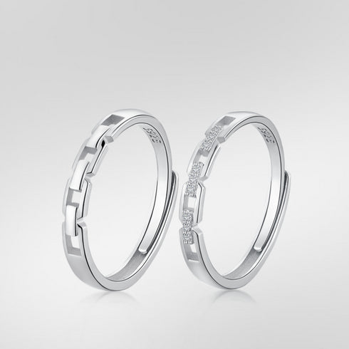 Couple Ring Set - Adjustable Size - Pure Sterling Silver (Chandi) - 5A Cubic Zircon - Certificate