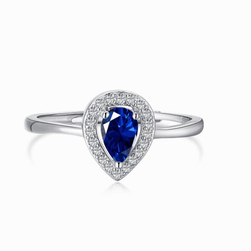 Vivid Ring (Sapphire Blue) - Adjustable - Pure Sterling Silver (Chandi) - Cubic Zircon