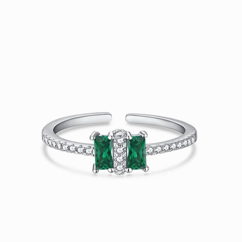 Modern Element Ring (Emerald Green) - Adjustable Size - Pure Sterling Silver (Chandi) - Cubic Zircon