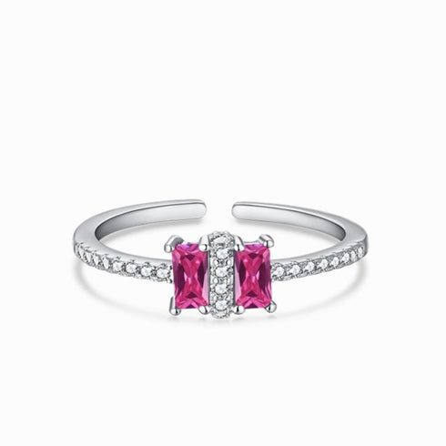 Modern Element Ring (Contemporary Pink) - Adjustable Size - Pure Sterling Silver (Chandi) - Cubic Zircon