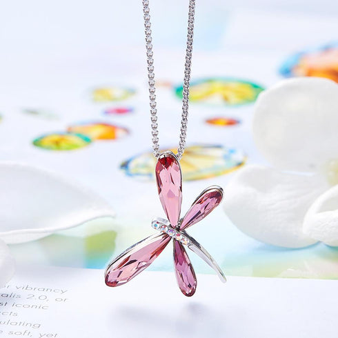 Niovani Magical Dragonfly Rhodium Plated Necklace! - Genine European Crystals - Free Box Packaging