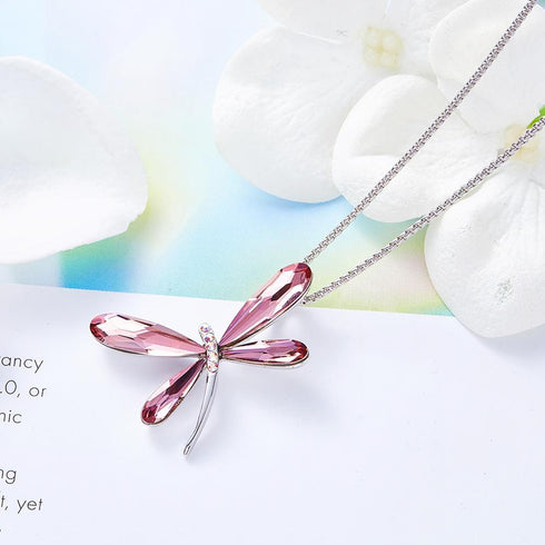 Niovani Magical Dragonfly Rhodium Plated Necklace! - Genine European Crystals - Free Box Packaging