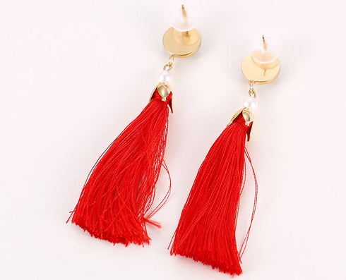 Red Tassel Earrings - 18K Gold Plated! - Trendy!