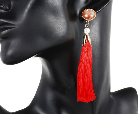 Red Tassel Earrings - 18K Gold Plated! - Trendy!