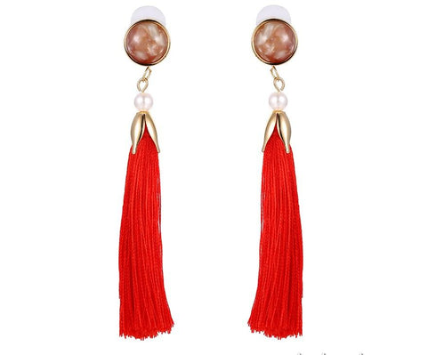 Red Tassel Earrings - 18K Gold Plated! - Trendy!